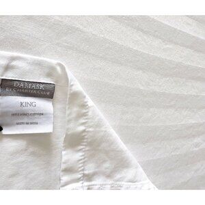 KING FLAT SHEET Charter Club Damask Stripes 100% Cotton 110 x 108 White PRISTINE